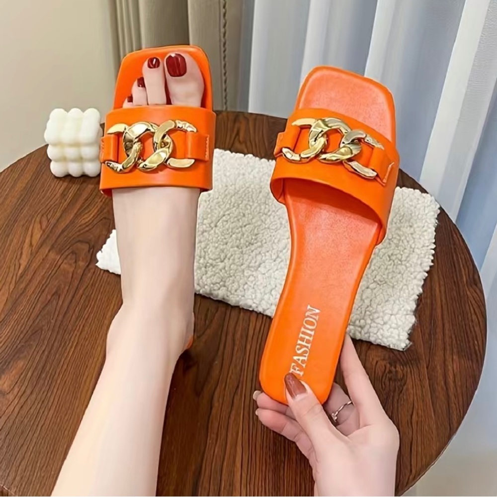 Orange Non Slip Slides Sandals Sz 8 Spring Summer Easter Beach Wedding Party - Picture 3 of 3